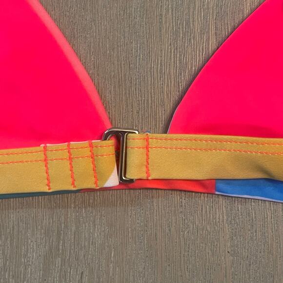 Mara Hoffman Astrid Blue Multi Triangle Bikini Top Size M UPF 50+ Colorful 80s - Picture 5 of 10